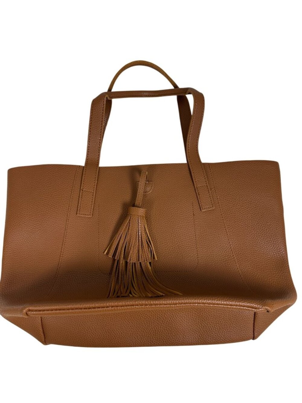 Tanger Large Brown Faux Leather Tote Bag Tassel Detail Open Top Design